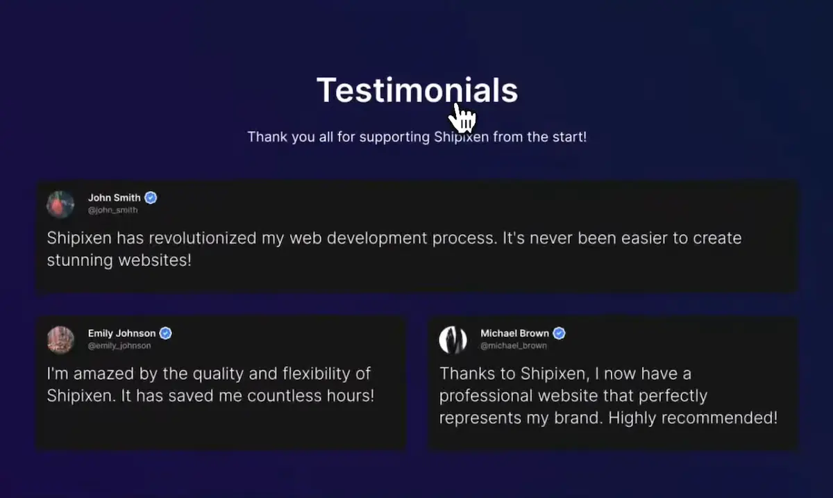 Landing Page Testimonial List Component