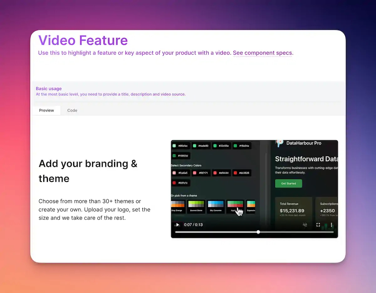 Landing Page Video Feature Component | Landing page components ...